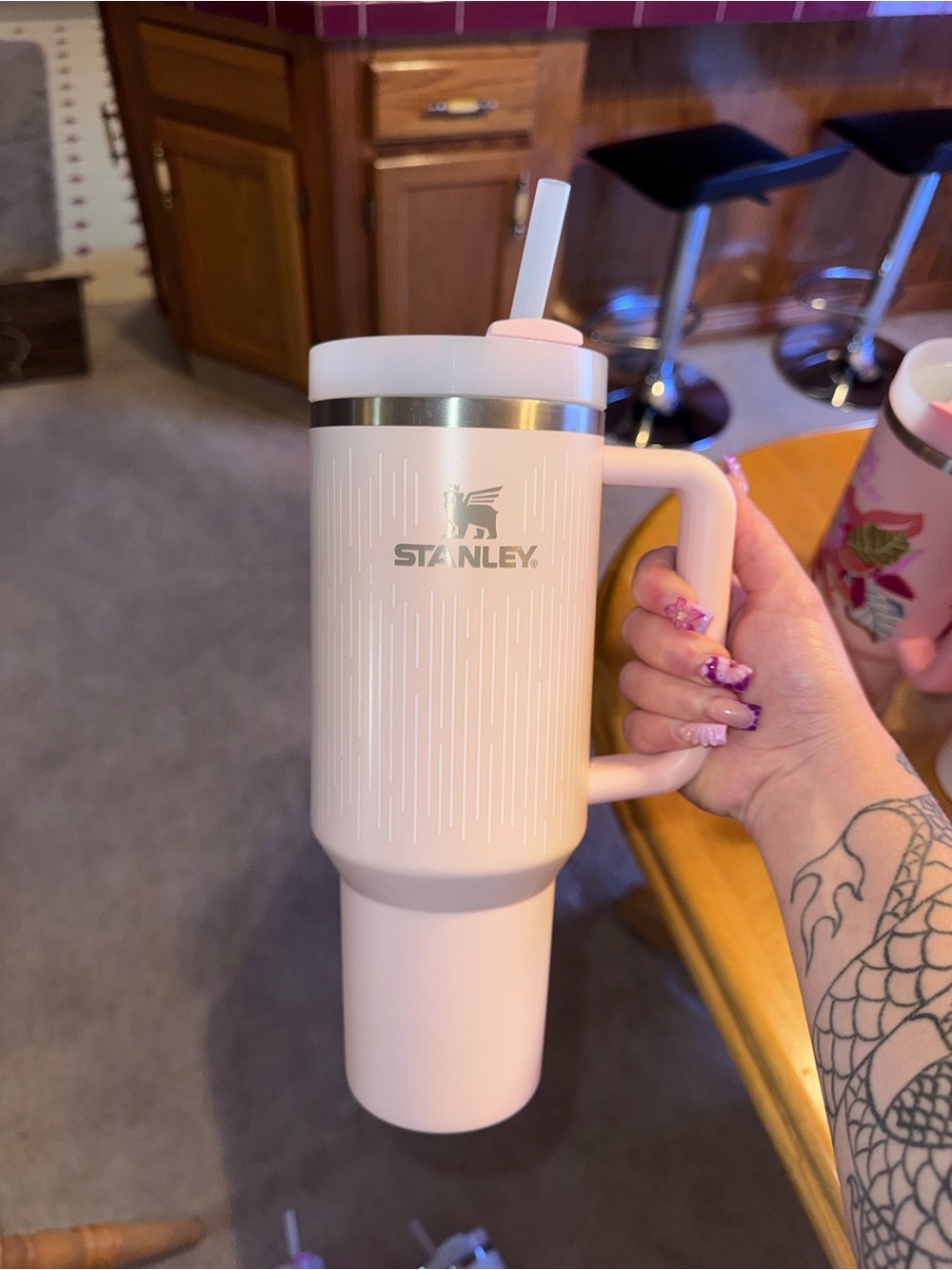 Stanley Light Pink Insulated Travel Mug with Handle and Straw